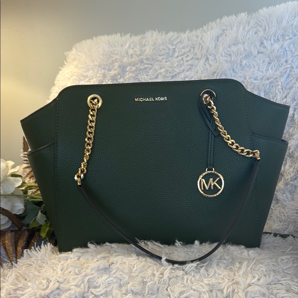 Michael Kors Green Shoulder Bag with Gold Chain Straps